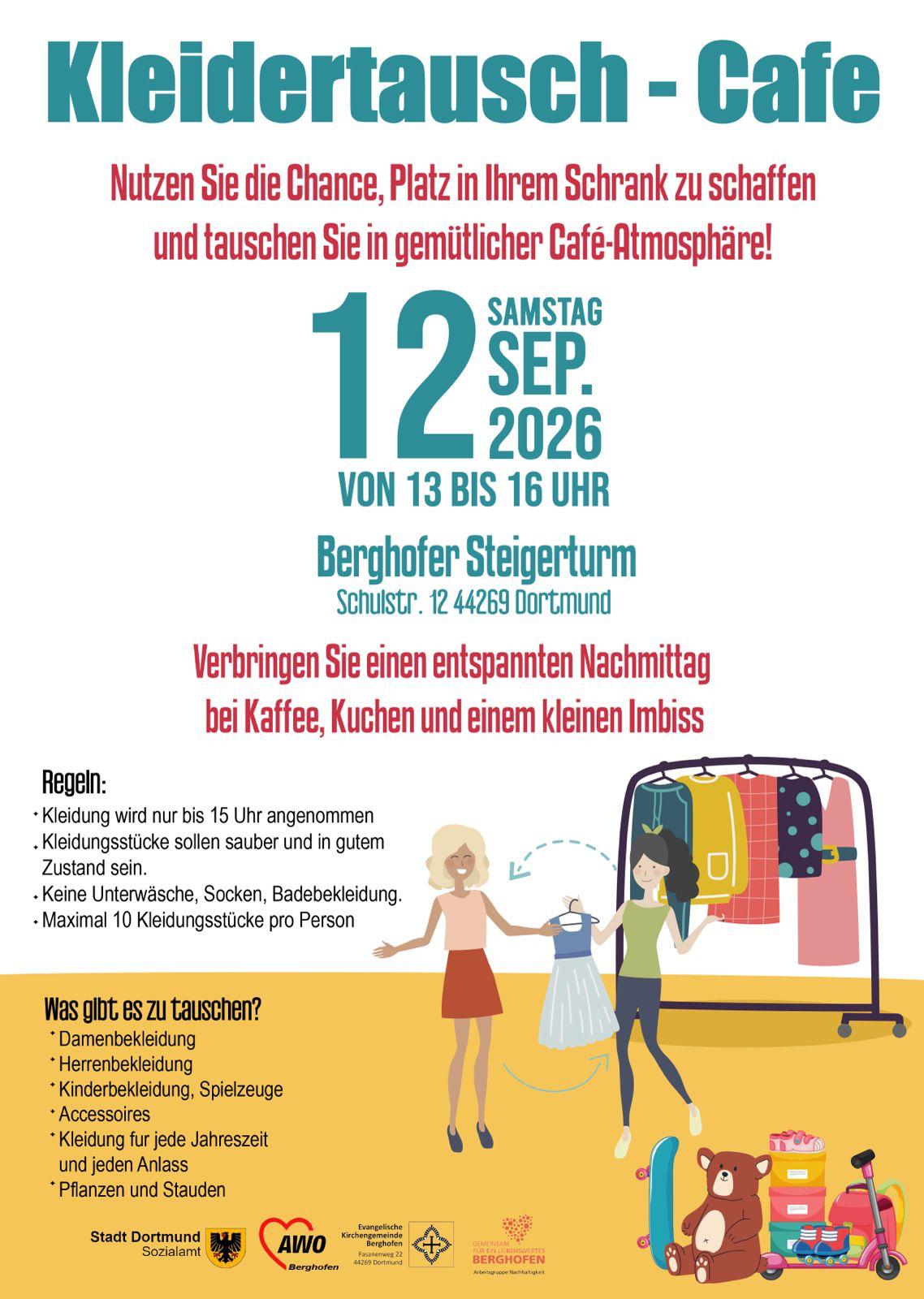 Kleidertausch-Café am Steigerturm Flyer zum Kleidertausch-Café am Steigerturm in Dortmund-Berghofen